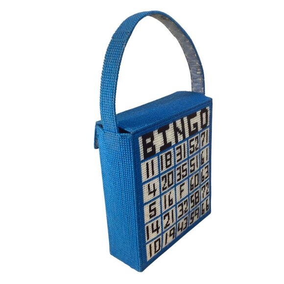 Vintage Needlepoint Bingo Game Bag Purse Tote Grannycore Double Side Grandma - Picture 7 of 14
